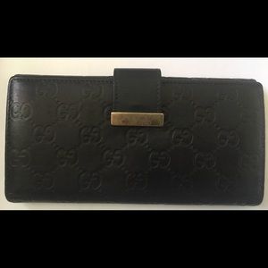 Gucci GG monogram black leather long wallet